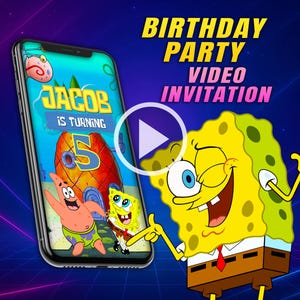 SpongeBob Einladung zur Geburtstagsparty, Schwammkopf digitales animiertes Video, personalisierte Videoeinladung für Mädchen und Jungen