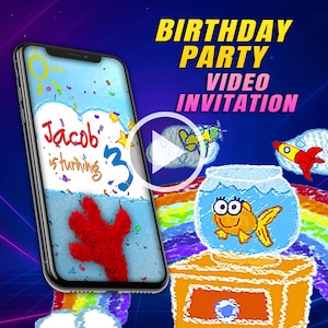 Rote Monster-Geburtstags-Party-Videoeinladung, Kinder digitales animiertes Video, Mädchen und Jungen Handy personalisierte Videoeinladung