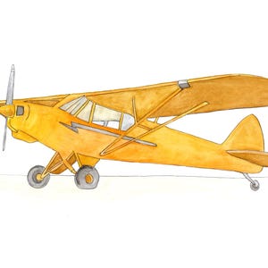 Arte mural de avión amarillo para habitación de niño – Impresión de acuarela de avión vintage – Decoración de aviación para guardería – Regalo de piloto – Arte de avión para habitación infantil