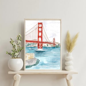 Golden Gate Bridge Watercolor Print – San Francisco Art, California Landmark Wall Decor, Travel Greeting Card, Coastal City Illustration