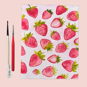 Strawberry Art Print – Pink Watercolor Fruit Wall Decor – Summer Kitchen Print – Kawaii Strawberry Pattern – Cute Food Illustration