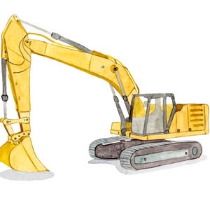 Yellow Excavator Watercolor Print – Construction Vehicle Art for Boys Room or Industrial Wall Decor – Truck Illustration Gift