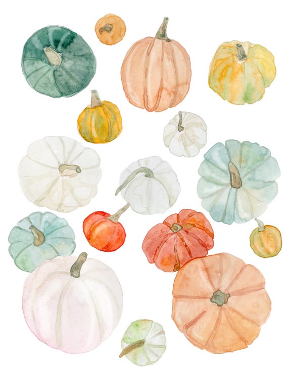 Watercolor Pumpkin Print Fall Wall Art Autumn Decor Farmhouse Pumpkin Printable Thanksgiving Kitchen Decor Halloween Art