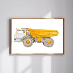 Dump Truck Watercolor Print – Construction Truck Wall Art for Boys Room, Nursery Decor, Yellow Truck Illustration, Vehicle Poster
