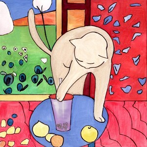 Carte de voeux drôle de chat Boba - You Are Taro-iffic - Impression d'art Taro Bubble Tea, jolie carte de jeu de mots pour amis, cadeau pour amoureux des chats, papeterie kawaii
