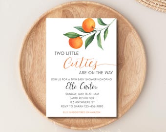Invito per baby shower "Two Little Cuties", invito per baby shower "Two Little Cuties Are On The Arrival", invito per baby shower "Two Little Cuties", invito per baby shower per gemelli