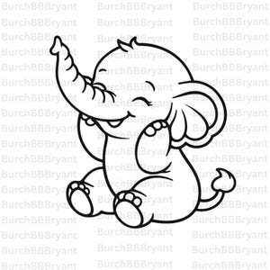 Schattige babyolifant SVG-png | Olifant lijntekeningen gesneden bestand | Cricut en sublimatie commercieel gebruik