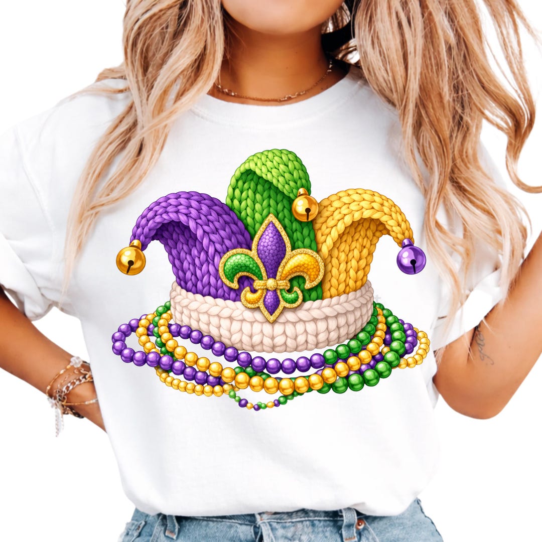 Mardi Gras Jester Hat Clipart – Faux Crochet PNG Design (commercial Use ...