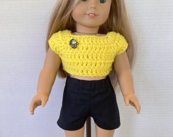 Hand  Crocheted Top and Shorts Set fits 18 inch dolls such as American Girl
