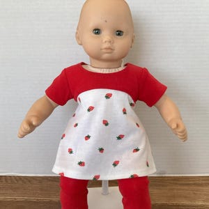 Strawberry Print Doll Dress and Leggings: Fits 15 inch Bitty Baby Dolls