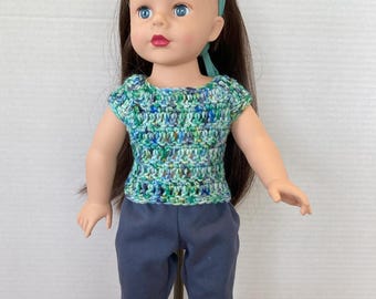 Hand  Crocheted Top and Pants fits 18 inch dolls such as American Girl