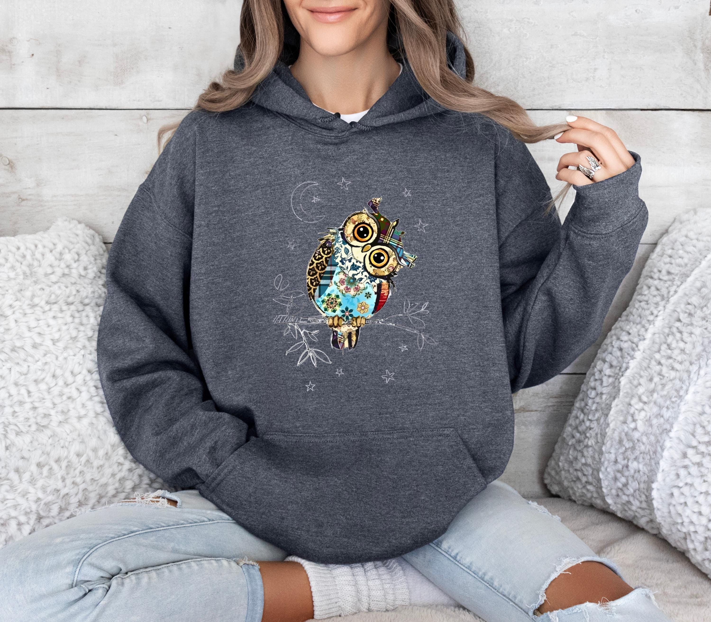 Boho Owl Hoodie: Whimsical Animal Graphic Pullover