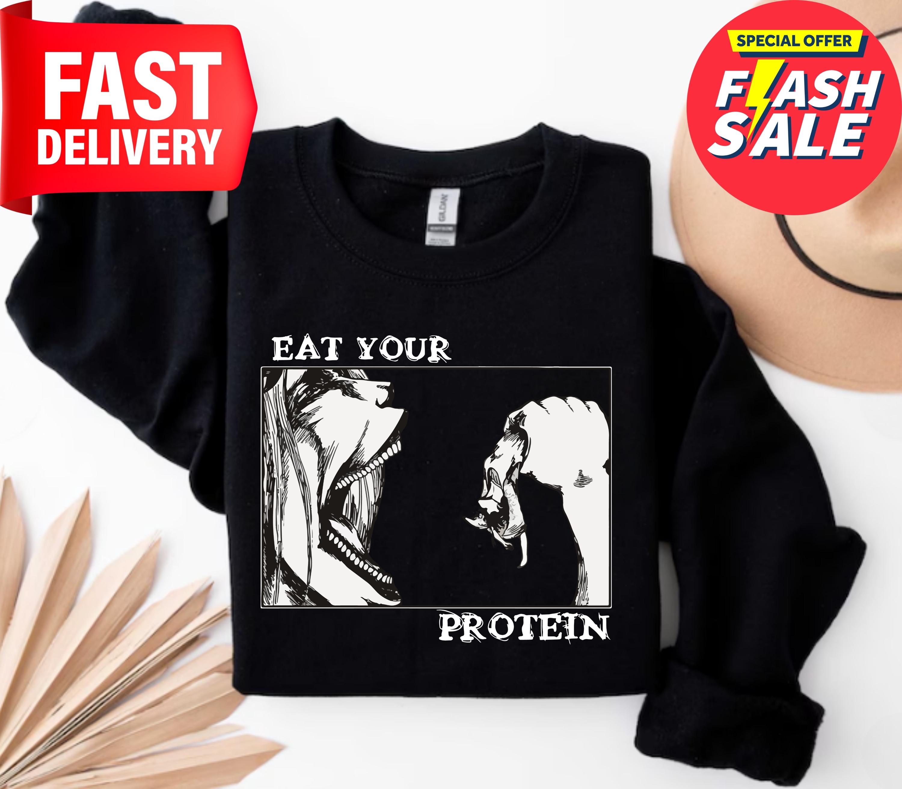 Funny Anime T Shirt Eat Your Protein Attack On Japanese Tee