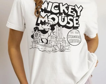 Steamboat-certifierad t-shirt | Vintage Disney-grafiktröja | Steamboat Willie-inspirerad t-shirt | Klassisk Mickey Park-tröja | Unisex Disney-tröja