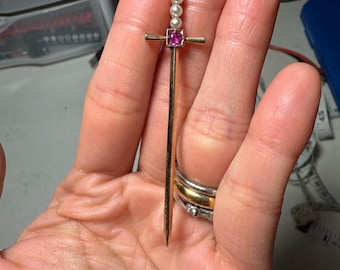 Antique Ruby and Pearl Sword Pendant