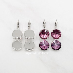 Pendientes de aro con cierre de palanca de dos engastes Rivoli de 12 mm ·1122· / Cadena de copa vacía para joyería artesanal