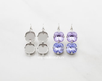 12mm Square Cushion Cut ·4470· | Two Setting Leverback Earrings | Empty Cup Chain Crafting Jewelry