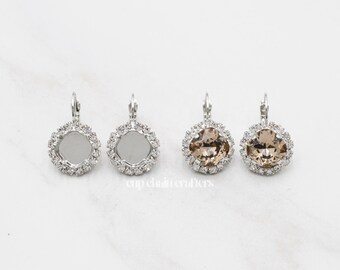 12mm Square Cushion Cut ·4470· | Crystal Halo Leverback Earrings | Empty Cup Chain Crafting Jewelry