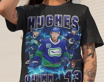 Camiseta de hockey de los Vancouver Canucks de Quinn Hughes, camiseta unisex, camiseta inspirada en la camiseta del capitán n.° 43, regalo para fanáticos del hockey de la NHL