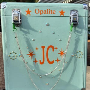 Personalized Record Case-Unique Mid Century  Vinyl Box | Retro Rhinestone Design | Custom Name Record Storage | Music Lover Gift