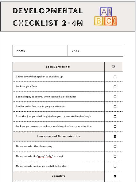 Look See Checklist Developmental Checklist Ages 2 Months - 5 Years - Etsy