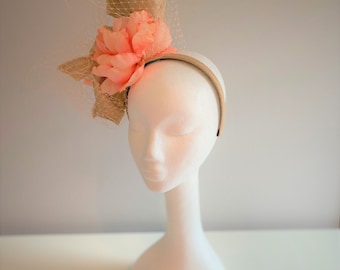 Silk Straw and Peach Fascinator