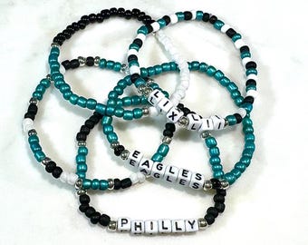 Eagles Bracelets | Philly Bracelets | Seed Bead Bracelet Stack | Stack Bracelets | Friendship Bracelets | Custom