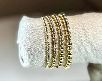 14k Gold-Filled Beaded Bracelets | NO TARNISH | 3mm-4mm-5mm-6mm | Stackable Gold Bracelets