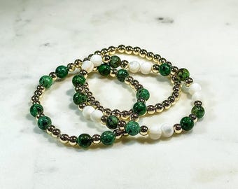 14k Gold-Filled NO TARNISH Beaded Bracelet w/ African Turquoise Jasper Beads | Gold Bead Bracelets | Stackable Bracelets