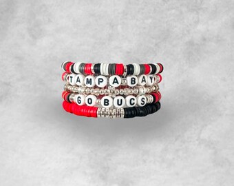 Tampa Bay Football Bracelet Stack | Go Bucs Bracelet Stack | Custom | Heishi Bead Bracelets | Friendship Bracelet Stack