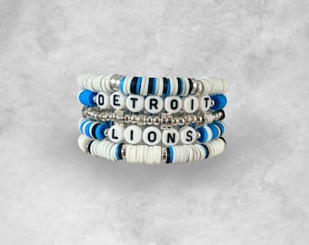 Detroit Football Bracelet Stack | Lions Bracelet Stack | Custom | Heishi Bead Bracelets | Friendship Bracelet Stack