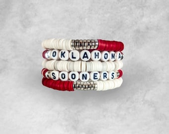 University of Oklahoma Bracelet Stack | Oklahoma Sooners Bracelets | Custom | Heishi Bead Bracelets | College Friendship Bracelets