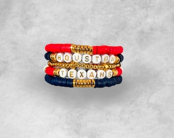 Houston Football Bracelet Stack | Texans Football Bracelet Stack | Custom | Heishi Bead Bracelets | Friendship Bracelet Stack