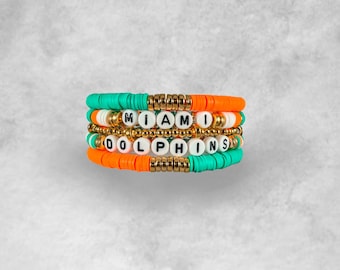 Miami Bracelet Stack | Dolphins Bracelet Stack | Custom | Heishi Bead Bracelets | Friendship Bracelet Stack