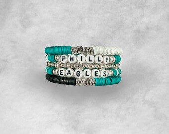 Eagles Bracelet Stack | Philly Bracelet Stack | Custom | Heishi Bead Bracelets | Friendship Bracelet Stack
