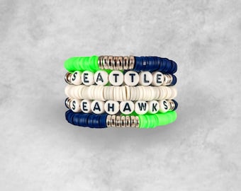 Seahawks Bracelet Stack | Seattle Bracelet Stack | Custom | Heishi Bead Bracelets | Friendship Bracelet Stack