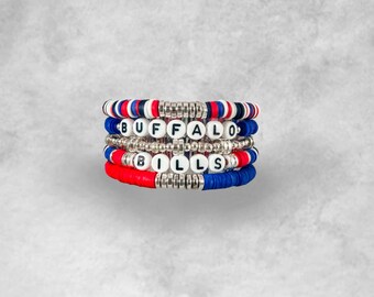 Buffalo Football Bracelet Stack | Bills Football Bracelet Stack | Custom | Heishi Bead Bracelets | Friendship Bracelet Stack