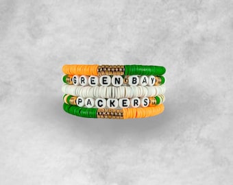 Green Bay Bracelet Stack | Packers Bracelet Stack | Custom | Heishi Bead Bracelets | Friendship Bracelet Stack