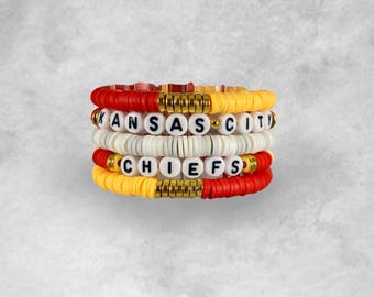 Kansas City Bracelet Stack | Chiefs Bracelet Stack | Custom | Heishi Bead Bracelets | Friendship Bracelet Stack