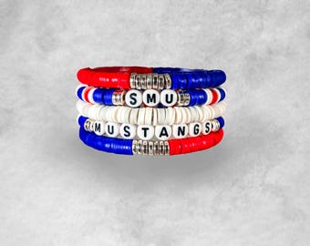 Southern Methodist University Bracelet Stack | SMU Mustangs Bracelets | Custom | Heishi Bead Bracelets | College Bracelet Stack