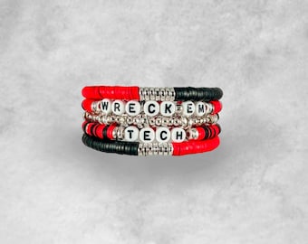 Texas Tech Bracelet Stack | Wreck Em Bracelets | Custom | Heishi Bead Bracelets | College Friendship Bracelets