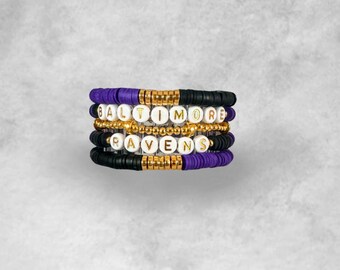 Baltimore Football Bracelet Stack | Ravens Football Bracelet Stack | Custom | Heishi Bead Bracelets | Friendship Bracelet Stack