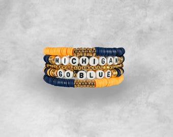 Michigan Bracelet Stack | Go Blue Bracelet Stack | Custom | Heishi Bead Bracelets | College Friendship Bracelets