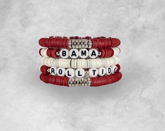University of Alabama Bracelet Stack | Bama Bracelets | Custom | Heishi Bead Bracelets | College Friendship Bracelets