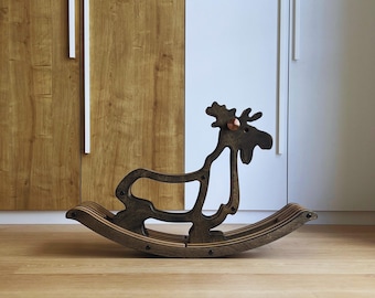 Handcrafted Toddler Moose Rocking Toy – Wooden Montessori Rocker for Indoor & Outdoor Play