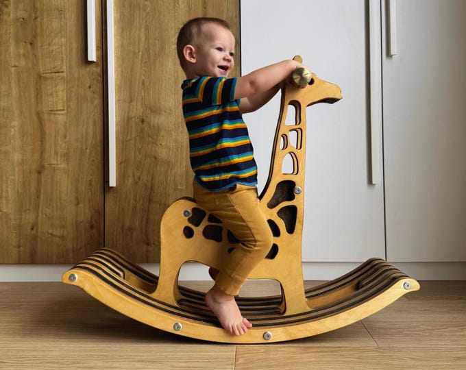 Wooden Rocking Giraffe - First Birthday Gift and Baptism Keepsake, Handmade Christening Present