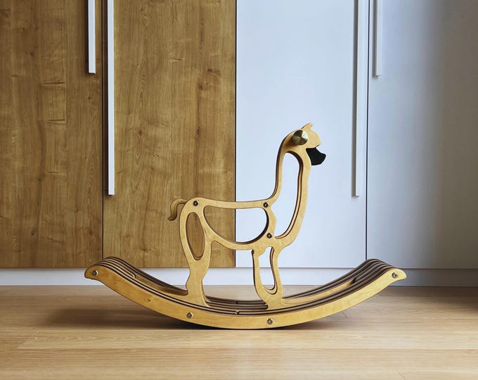 Handcrafted Toddler Alpaca Rocking Toy – Wooden Montessori Rocker for Indoor & Outdoor Play