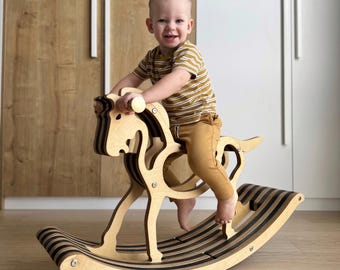 Wooden Horse Rocker – Handmade Montessori Ride-On Toy for Toddlers