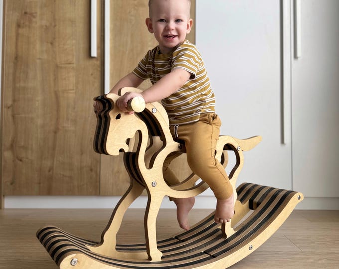 Wooden Horse Rocker – Handmade Montessori Ride-On Toy for Toddlers