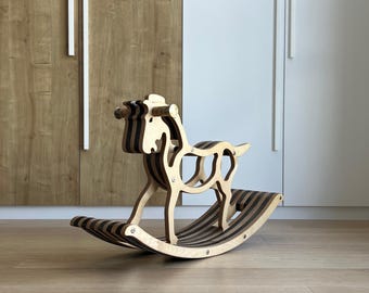 Handmade Wooden Horse Rocker – Montessori Ride-On Toy for Toddlers, Cowboy Kids Room Decor